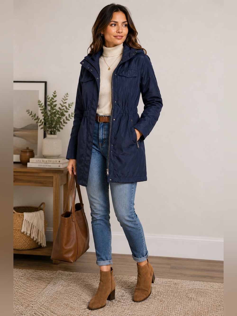 BCBGeneration Navy Faux Fur Lined Hooded Anorak Parka Jacket XS